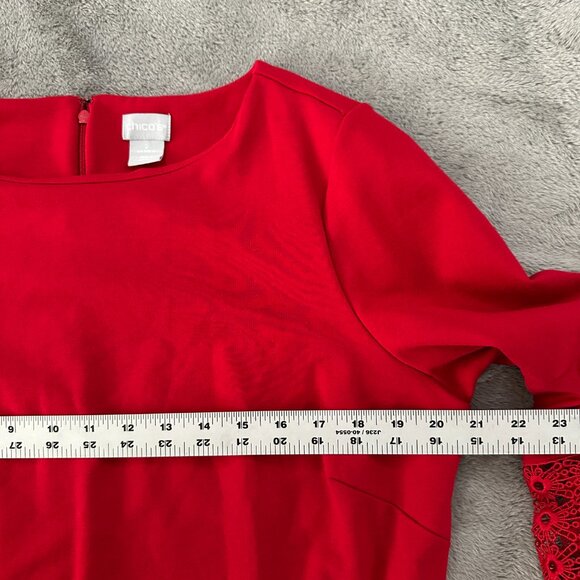 Chico's Eyelet Balloon Sleeve Ponte Dress Wild Poppy Red 2 Large 12 - Picture 5 of 6